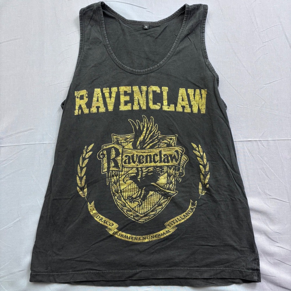Harry Potter Ravenclaw Graphic Muscle shirt Men's Medium Black Gold Crest Sleeve